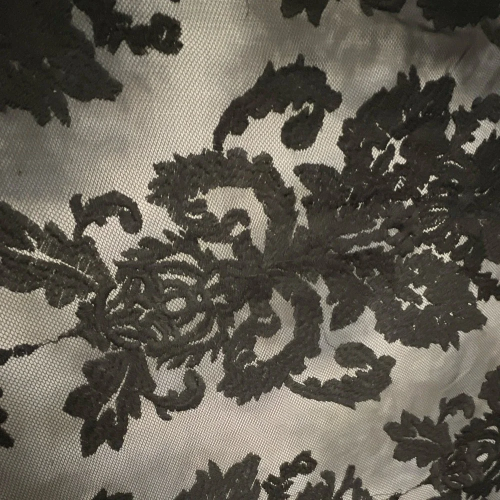 Black Floral Embroidered Mesh Fabric 54